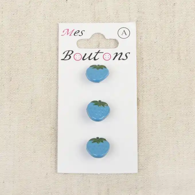 3er Set Knöpfe Erdbeeren Blau Original