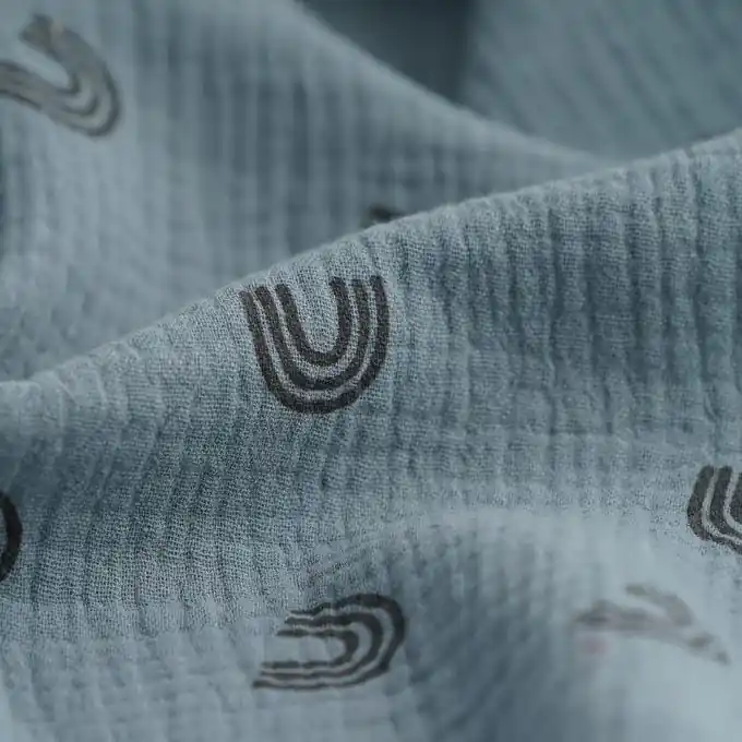 Ausverkauf Musselin Regenbögen blau-grau