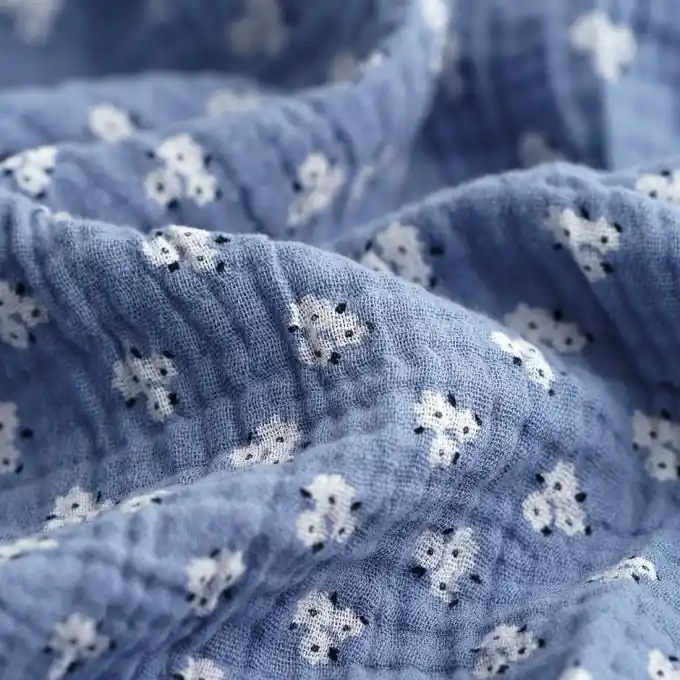 Double Gauze aus Baumwolle Blumen blau Neu Im Sortiment