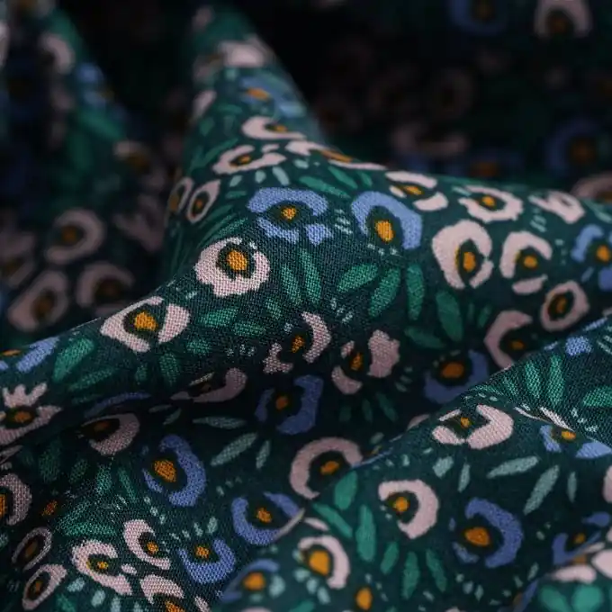 Neuheit Popeline Viskose Blumen Blau