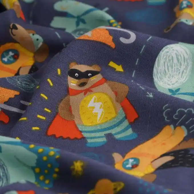 Bestpreis Jersey-Baumwollstoff mit Superhelden-Tiermotiven in Indigoblau