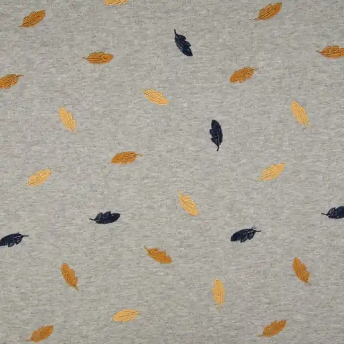 Garantierte Lieferung French Terry kleine Blätter Marineblau Braun Beige Grau