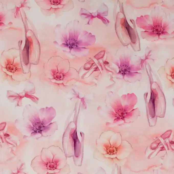 JerseyBaumwolle Digitaldruck Blumen Ballett rosa Heißes Angebot