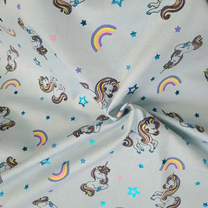 Jersey Baumwolle Einhörner/Regenbogen Blau Preisreduziert