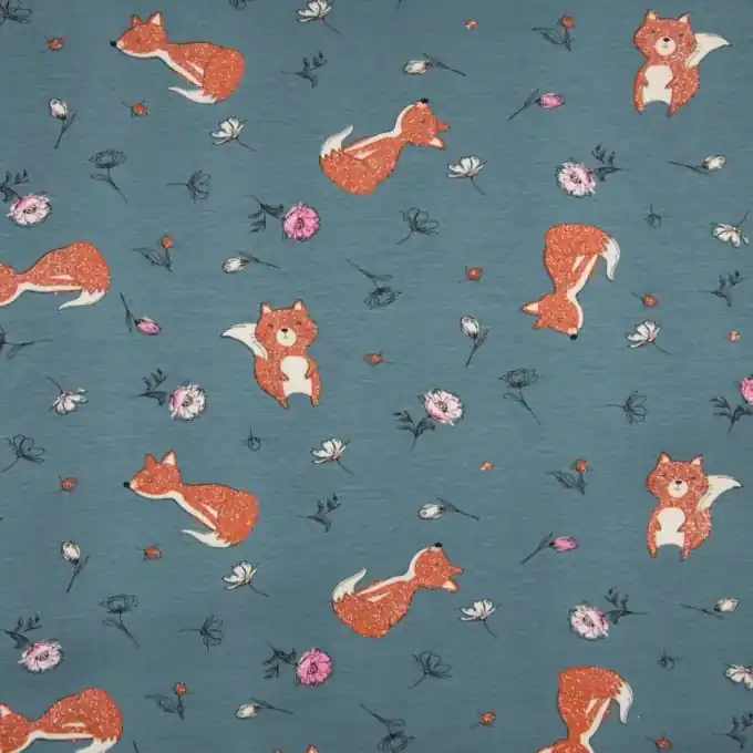 Jersey-Baumwolle mit Glitzer Eichhörnchen Blumenmuster 150cm Top-Angebot