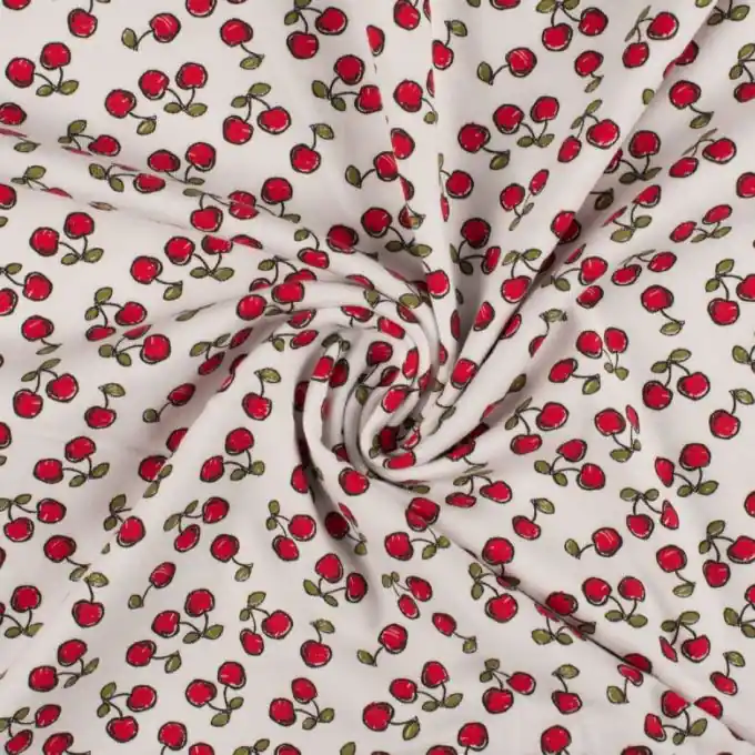 Meistverkauft Baumwolljersey Kirschen Ecru