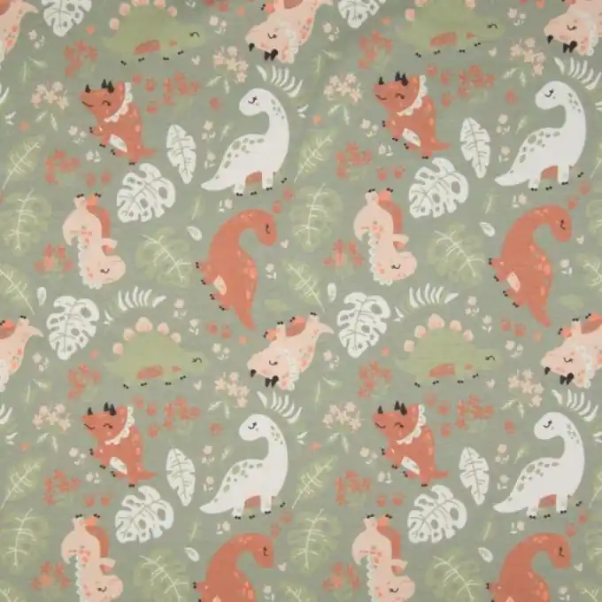 Jersey Baumwolle Dinos Grün 150cm Breit Zertifiziert