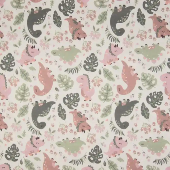 Jersey-Baumwolle Dinos Weiß 150cm Breite Bestpreis