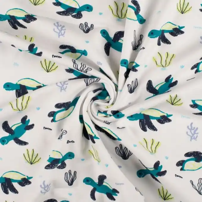 Kostenfreie Lieferung Baumwolljersey Schildkröte Ecru