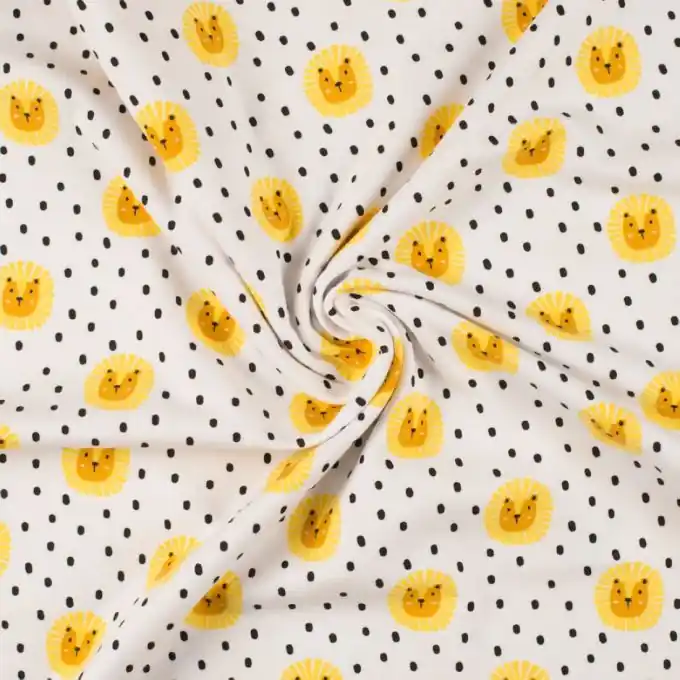 Echt Jersey Baumwolle Löwenköpfe Punkte Ecru