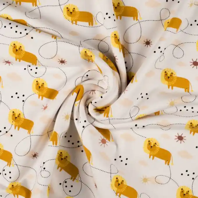 Gratis Versand Baumwolljersey kleine Löwen Ecru