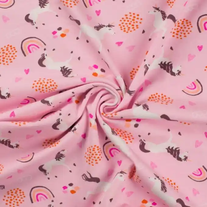 Jersey Baumwolle Einhörner/Regenbogen Rosa Online Kaufen