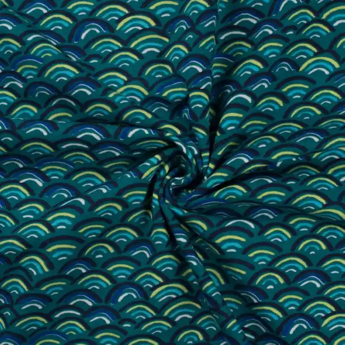 Meistverkauft Jersey Baumwolle Regenbogen Türkis/Marineblau