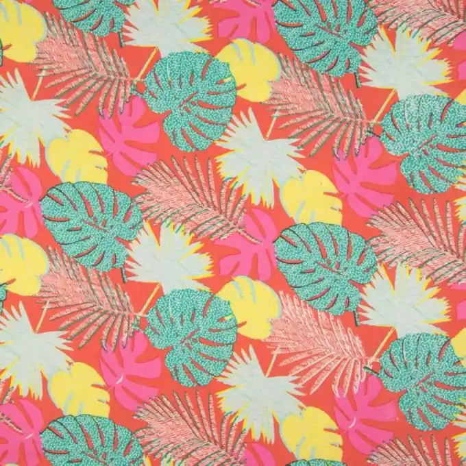 Neu Im Sortiment Baumwolljersey Dschungel Koralle