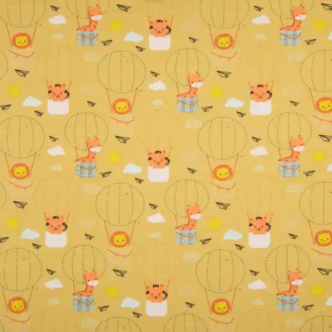 Baumwolljersey Tiere Heißluftballon Gelb Finale Aktion