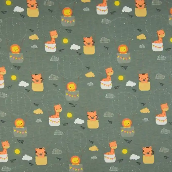 Baumwolljersey Tiere Heißluftballon Grün Bestpreis