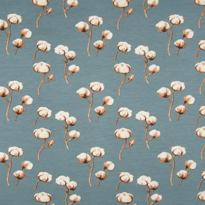 Jersey Baumwolle Blumen Jeansblau Kostenloser Versand