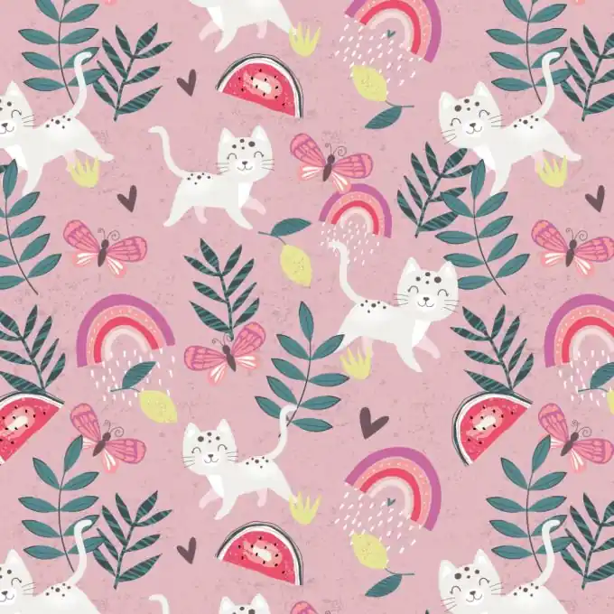 Jersey Baumwolle Katzen/Regenbogen Rosa Versand Am Gleichen Tag