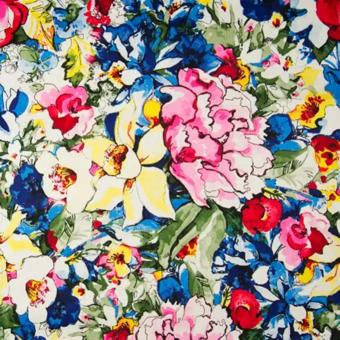 Nur Für Kurze Zeit Baumwollsatin Blumen Gelb/Blau/Rosa