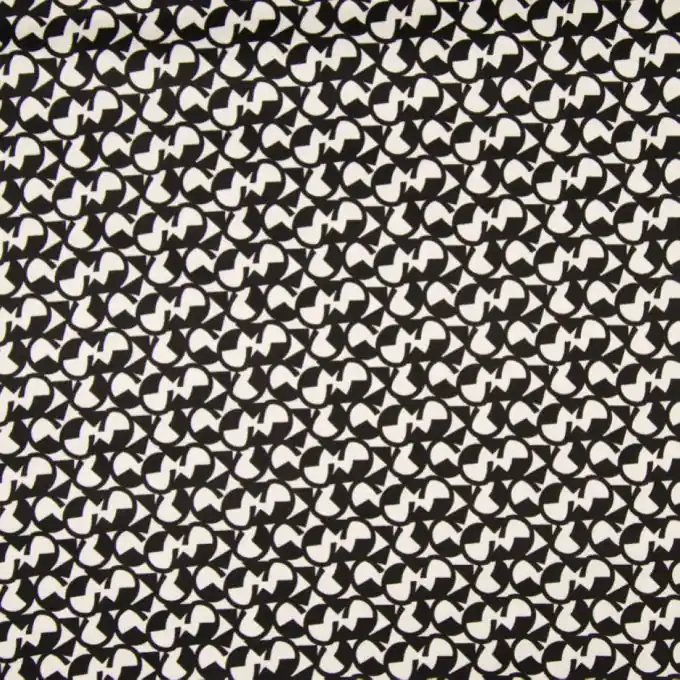 Heißes Angebot Baumwollsatin geometrisch gemustert Schwarz/Ecru