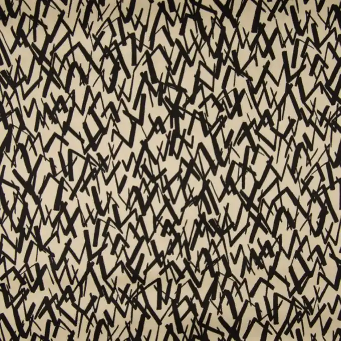 Kostenfreie Lieferung Baumwollsatin Stoff Beige-Schwarz Gekritzelt 145cm Breite