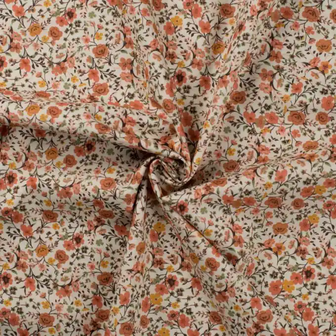 Batist Blumen Rot/Orange/Ecru Highlight