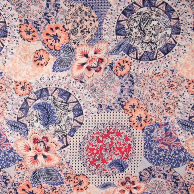 Exklusiv Baumwollsatin Blumen & Federn Marineblau/Orange