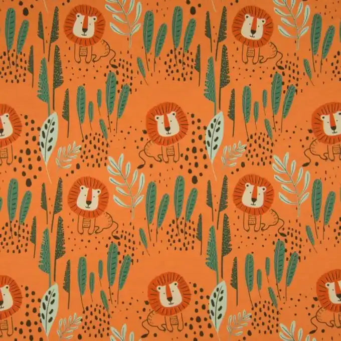 French Terry Löwenköpfe Orange Ausverkauf