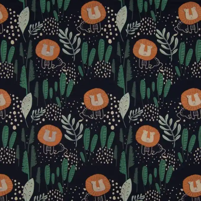 French Terry Löwenköpfe Marineblau Highlight