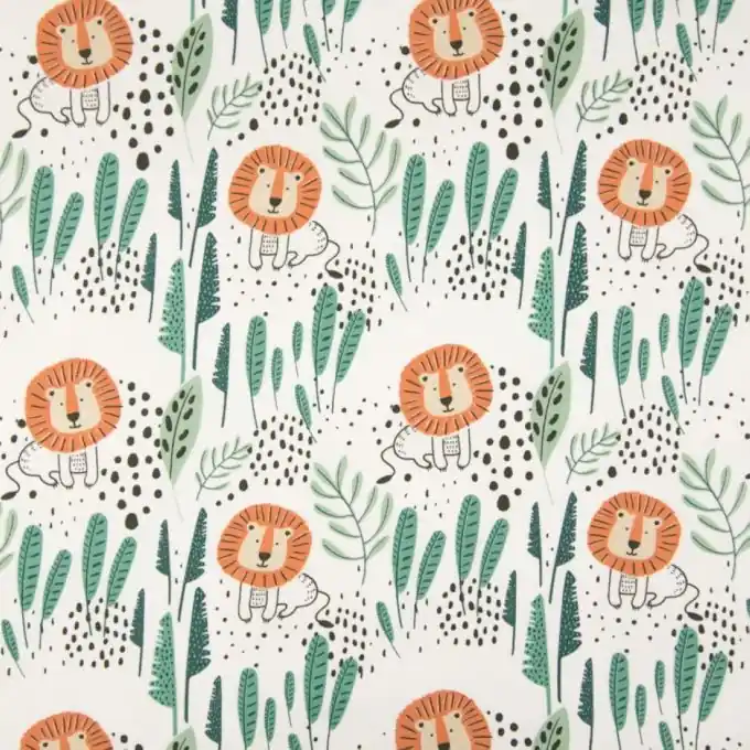 Zertifiziert French Terry Stoff Weißer Löwe 150cm Breit