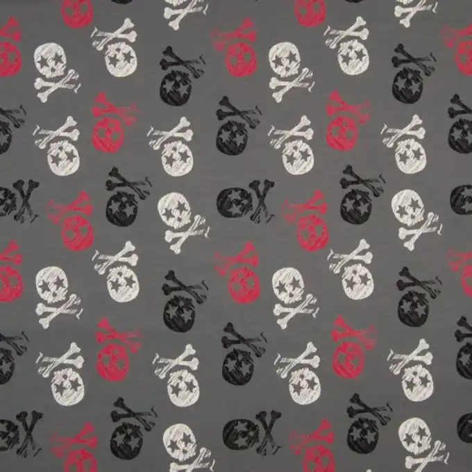 Zertifiziert French Terry Totenköpfe Grau