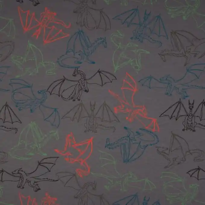 Schneller Versand French Terry Drachen Dunkelgrau