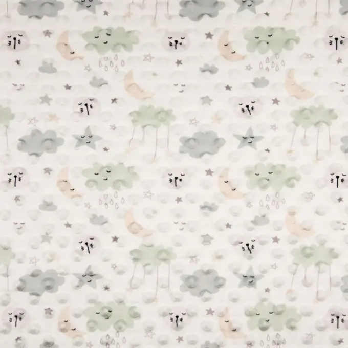 Fleece Minky Wolken Mond Grün/Rosa/Ecru Nur Für Kurze Zeit