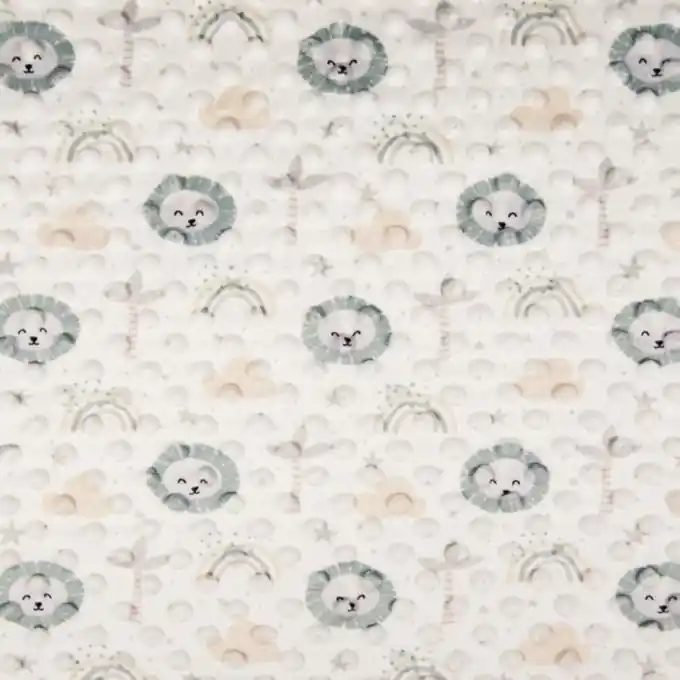 Fleece Minky Löwenköpfe Regenbögen Grün/Rosa/Ecru Original