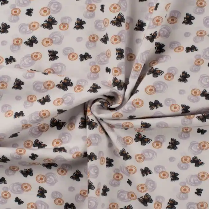 Weltweiter Versand Jersey Bio-Baumwolle Schmetterlinge Flieder/Weiß