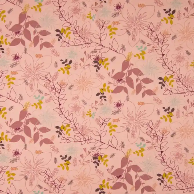 Premium French Terry Bio Blumenkonturen Rosa