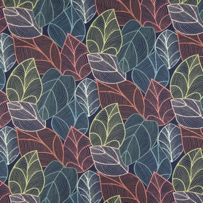 Preisreduziert Bio French Terry Stoff Blätterdruck 150cm Breite Navy