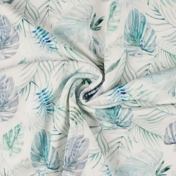 French Terry Bio Blätter Weiß/Blau Jetzt Zugreifen