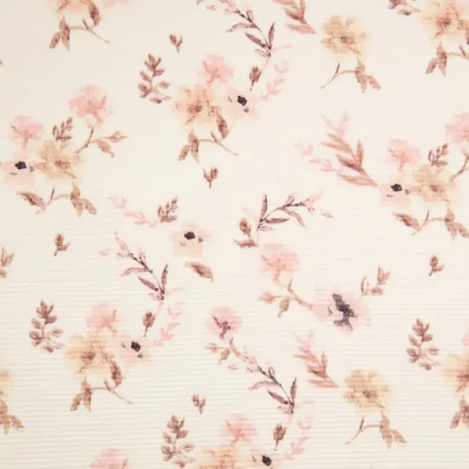 Jersey gerippt Ecru Ottomann Blumen Rosa Weltweiter Versand
