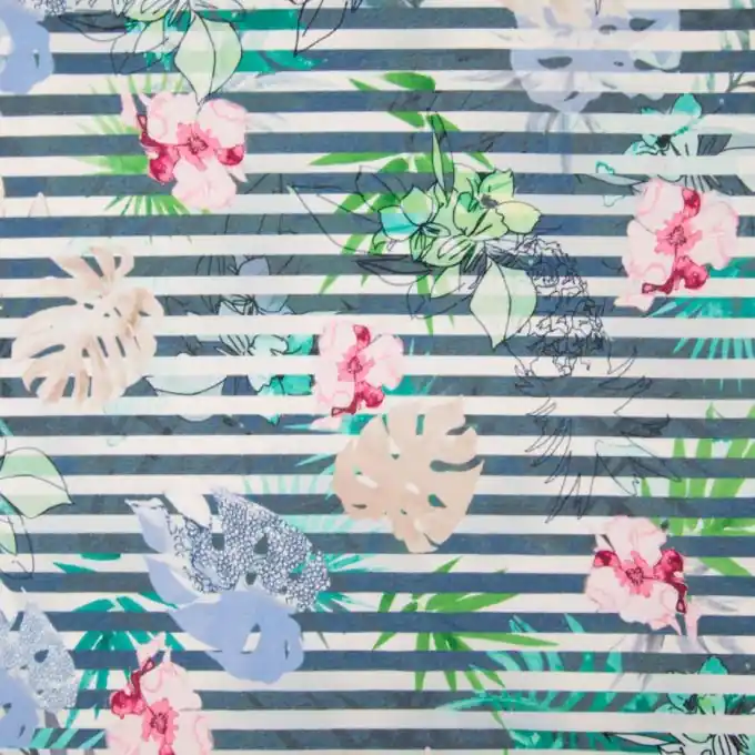 Jersey Viskose Blätter Streifen Blau/Weiß Handgefertigt