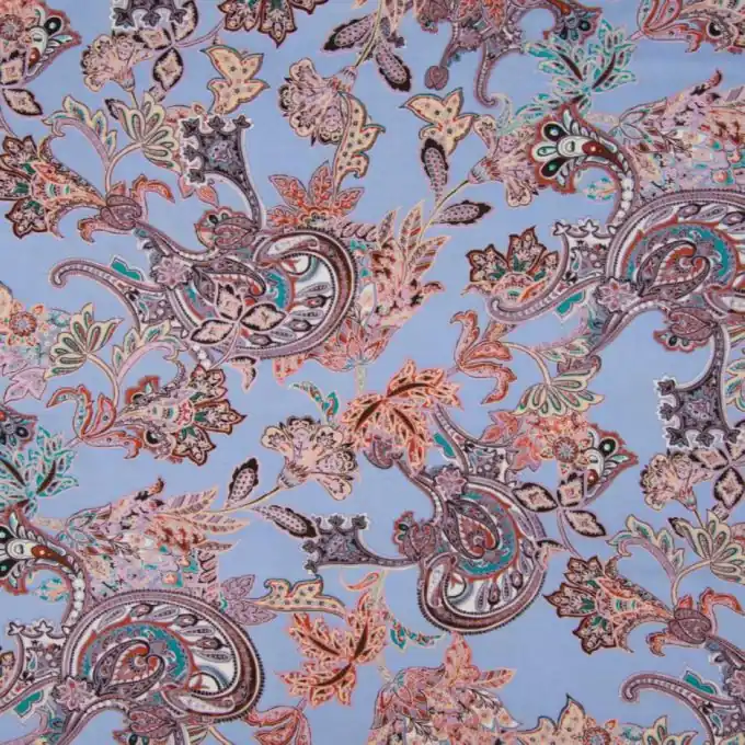 Geld-Zurück-Garantie Popeline Viskose Arabeske Himmelblau