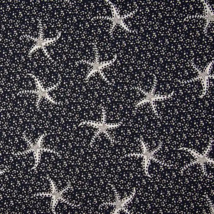 Neue Kollektion Popeline Viskose Seesterne Marineblau