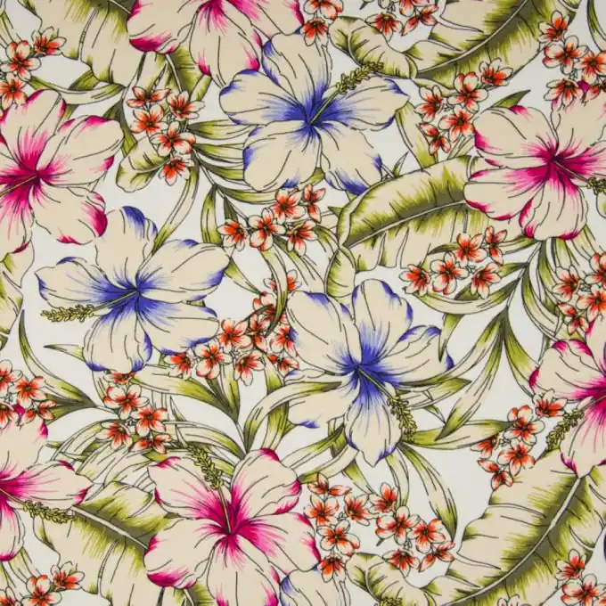 Bestpreis Popeline Viskose tropische Blumen Bunt