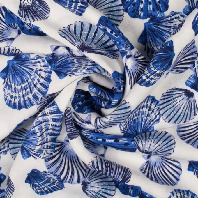 Nur Heute Popeline Viskose Muscheln Blau/Weiß