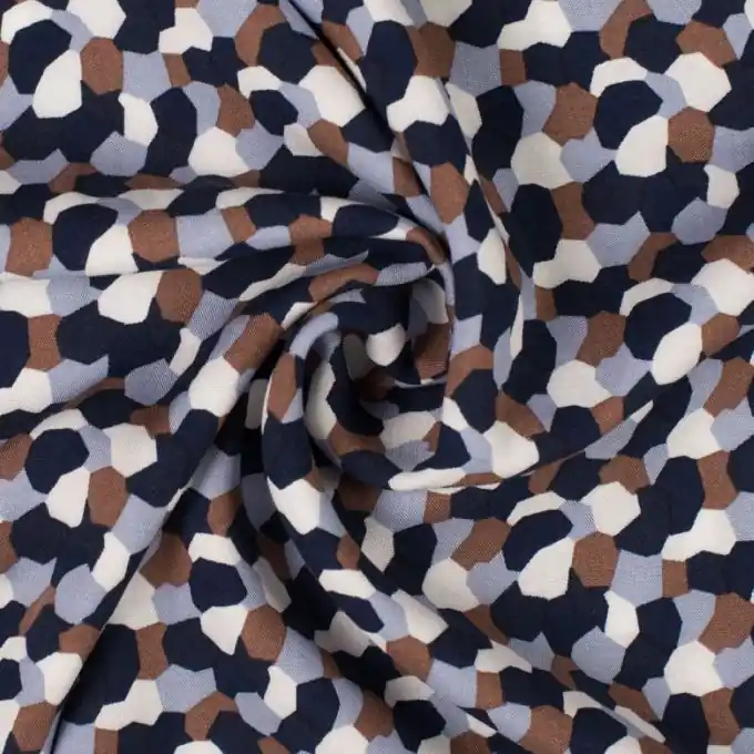 Popeline Viskose Farbflecken Blau/Grau/Kamell Sonderangebot