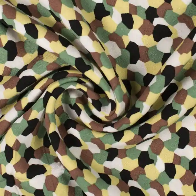 Popeline Viskose Farbflecken Grün/Gelb/Braun Versand Am Gleichen Tag