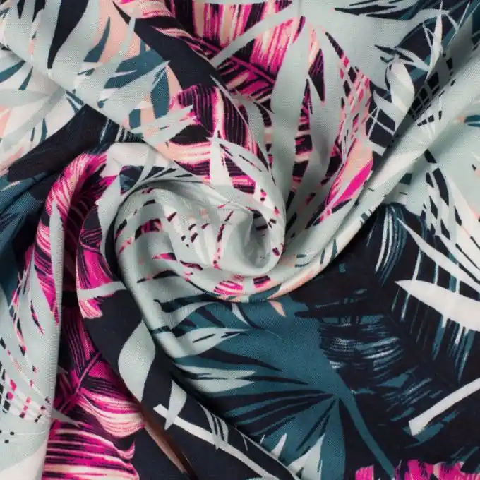 Super-Preis Popeline Viskosestoff Blätterdruck Marineblau 145cm