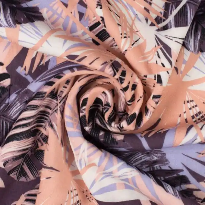 Sale Popeline Viskose Pflanzenprint Rosa/Malve