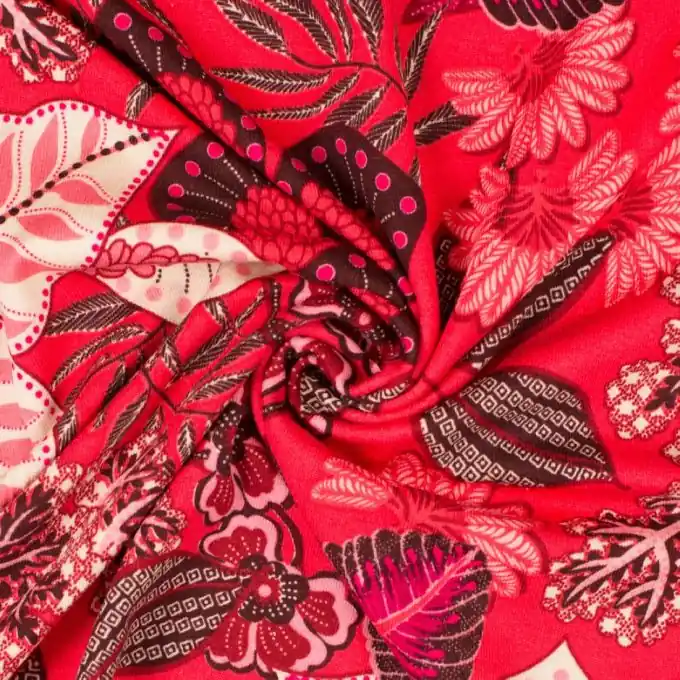 Geprüft Jersey Viskose Pflanzenmotiv Rot