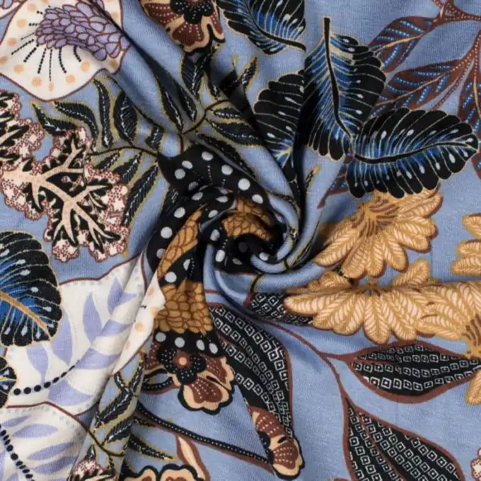 Weltweiter Versand Jersey Viskose Pflanzen Bunt/Blau